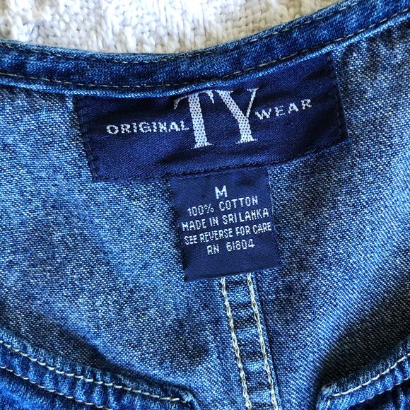 Vintage Original TY Wear Denim Midi Dress M Pocket 90s Revival Minimalist Fall - Picture 5 of 9